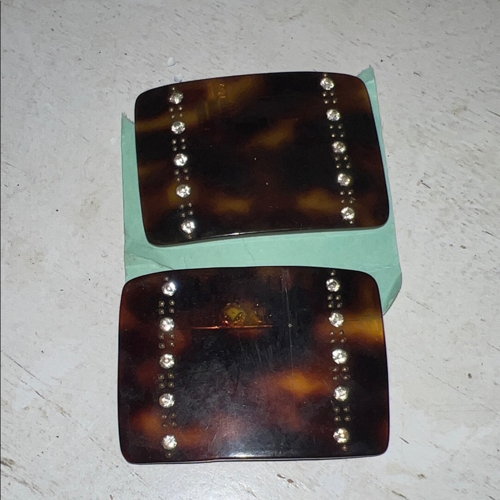 Vintage France Faux Tortoise Shell lucite crystal shoe clips